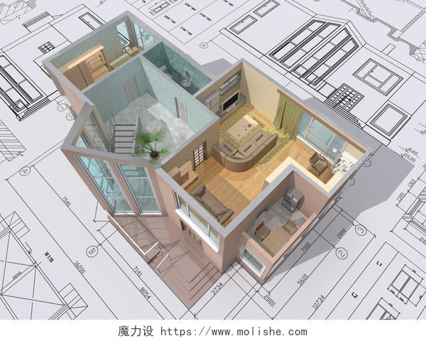 商务简约室内装修设计3d建模图纸上的3d建模房屋模型设计房地产投资